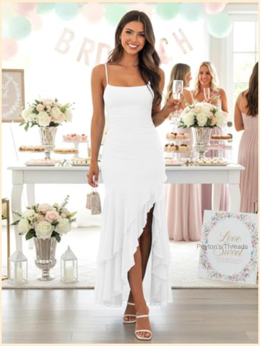 Sexy Spaghetti Strap Maxi Dress Ruched Bodycon Mermaid Cocktail Wedding Guest - Picture 2 of 7